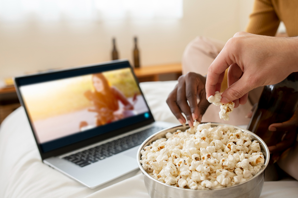 popcorn devant un film